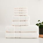 Luzia 8 Piece Bathroom Towel Set - 100% Turkish Cotton, Premium Quality - 2 Bath Towels 2 Hand Towels and 4 Washcloths (Ivory)