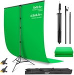 EMART 5 x 8.5ft Green Screen Backdrop Kit with More Stable T-Shaped Stand and 4.9X 6.5ft Fabric, Portable Back Drop Kit with Clamps & Carrying Bag for GamingVideo Conference, Photographic Studio