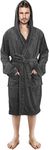 NY Threads Soft Fleece Bathrobe - Hooded Luxury Dressing Gown for Men (Large, Grey)