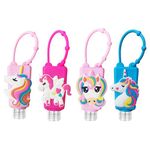 Unicorn Kids Empty Travel Bottle,4Pcs Hand Sanitizer Holder with Silicone Case Leak Proof Refillable Travel Containers, for Liquid Soap & Lotion,Travel Daily Use