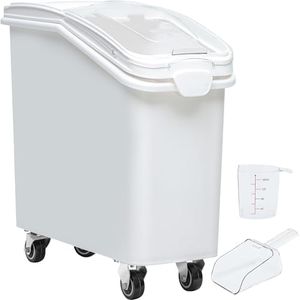 YITAHOME 21 Gallon Ingredient Bin, Commercial Food Container with 500 Cups, Large Flour Storage Container Bin with 360° Wheels, Scoop and Lid for Kitchen, White