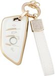 1797 for BMW Key Fob Cover Bling Keychain X3 X5 X1 X2 X4 X6 2 3 4 5 7 Series M3 M4 M5 M8 Z4 Accessories Car Remote Case Shell Protector Girly Cute 4 Button White Gold TPU,for BMW Type B