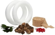 Bright Creations 8 inch Wreath DIY Kit with 2 Craft Foam Rings, Burlap Ribbon, Berries, Pinecones (75 Pieces Set)