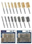 16-PC Bore Brush Set [8-Size X 2 Sets] Stainless-Steel and Brass Wire Brushes for Power Drill, Metal Brush, Cleaning Tool, 1(1/8), 1.0, 7/8, 3/4, 5/8, 1/2, 3/8, 1/4-inch Diameter, w/ 1/4-in Hex Shank