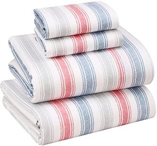 RUVANTI 100% Cotton Sheets for Queen Size Bed - Crispy Cooling Percale Sheets - Breathable & Durable Queen Sheet Set - 16 Inches Deep Pocket Queen Size Sheets - Pink Stripes - 4 Pieces