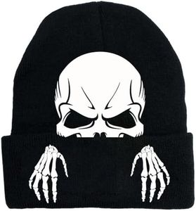 crazy bean Bonnet Homme Femme de Tête de Mort Cadeau en Tricot Doux Gothique Vintage Casquette Hiver Beanie Unisexe de Running Noir C