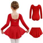 Arshiner Girls Ballet Leotards with Chiffon Dance Skirt Long Sleeve Crisscross Back Toddler Dance Outfit Combo