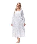 Verve Jelly Women's Sleepwear Button Up Duster House Dress with Pockets Long Sleeve Nightgown Housecoat Summer Robe Floral White L