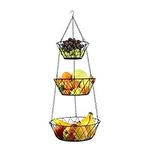 Heavy Duty 3-Tier Round Iron Hanging Basket - 25in Long / Powder coated in Black X Pattern