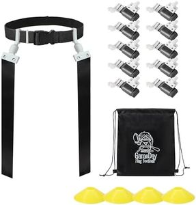 Gameday- Flag Football Set-Complete (10 Player) Flag Belts and Flags Set, (4 Pcs) Agility Cones w/Carry bag (Black)