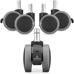 kwmobile Ruedas para silla de oficina de 11 MM - Set de 5x rueda de 50 MM de diámetro - Ruedas de repuesto giratorias con frenos - Gris y negro