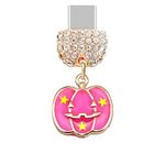 ELISE & FONDA TP287 Type-C USB Charging Port Crystal Anti Dust Plug Halloween Pumpkin Cell Phone Charm for Samsung/Huawei/OnePlus/Xiaomi/oppo Android Phones (Pink), approx.1.9 cm (L) x 0.2 cm (W) x 1.8 cm (H), Zinc Alloy Metal, Rhinestone