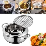 Deep Frying Pan,Temperature Control Fryer,Tempura Fryer Pot,Japanese Style Tempura deep Fryer with Thermometer,Lid and Oil Drip Rack,Nonstick Fryer Pot for Kitchen Cooking 20cm/304