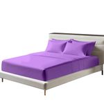 Egyptian Cotton Fitted Sheets 25cm Deep Mattress Pocket 200 Thread Count Fitted Bed Sheet- Soft & Comfortable Bottom Sheet (Purple, King)