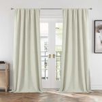 CUCRAF 100% Blackout Beige Linen Curtains 84 Inch Length 2 Panels Set, Back Tab/Rod Pocket Curtain for Living Room Bedroom, Room Darkening Window Drapes Thermal Insulated, (52x84 inch, Light Beige)