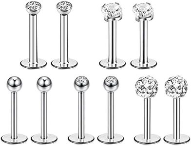 Liuxn 5 Stili 16 Gauge Naso a Bottone in Acciaio Inossidabile Trago Barretta Piercing del Labbro Barretta Cristallo a Sfera Labret Piercing del Corpo, 5 Paia
