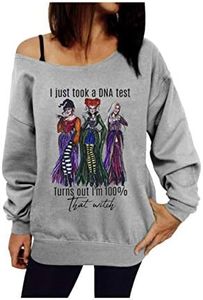 Women I Just Took a DNA Test Turns Out I’m 100 That Witch Halloween Sweatshirt Vintage Sanderson Sisters Tops Blouse (Gray, XXL)