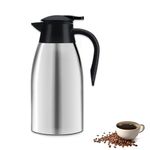 2 Litre Thermal Coffee Carafe Jugs, Vacuum Jug Stainless Steel Double-Wall Vacuum Insulated Coffee Pot Coffee Plunger, Juice/Milk/Tea Insulation Pot (Silver)