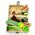 Wise Skies Wooden Rolling Smoking Box Set Rolling Papers Raw Tips Cone Holder