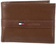 Tommy Hilfiger Men's Genuine Leather Passcase Wallet with Multiple Card Slots, Light Tan, One Size