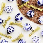 IndianShelf 12 Blue White Christmas Balls with Ribbon- Porcelain Christmas Ornaments- White Ceramic Tree Balls- Large Christmas Ornaments- Blue Ornaments for Christmas - Vintage Christmas Ornament