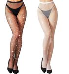 NEOBABY Sparkling Rhinestone Party Pantyhose Free Size High Waist Tights Fishnet Stockings for Women's & Girls (Black & White, Pack of 2)