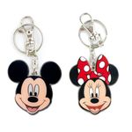 Disney Mickey Mouse and Minnie Mouse Two Sided Colored Pewter Keychains Bundle, 2 inches each, Black, One Size