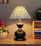 VRCT Metal Beautiful Black And Gold Table Lamp With 10 Inch Shade(Matka Green Line, Led)