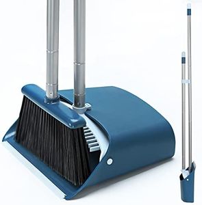 SONCAL Standing Dustpan and Broom Set with 52" Long Extendable Handle for Home, Indoor, Kitchen Room Office Lobby Floor Cleaning