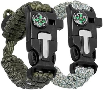 ACOWAY Paracord Bracelets Set of 2 - Handcrafted Survival Bracelets for Men - Stylish Accessories with Tactical Features - Versatile ‎Adventure Enthusiasts Tool - 9.84x1.96x0.39 in, Silver & Green