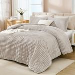 Andency Fleece King Comforter Set, 3 Pieces Linen Grey Comforter Set for King Size Bed, Soft Warm Fluffy Fuzzy Linen Gray Bedding Set for Winter (1 Comforter & 2 Pillowcases)