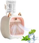 Portable Air Conditioner, 1200ml Cat Ear Mini Cooling Fan with Water Tank, 2-in-1 ​​Air Conditioner Fan & Humidifier, 3 Speeds Rechargeable Air Cooler for School Home Office Use (Pink)