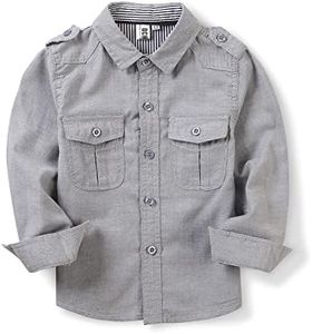 OCHENTA Boys Oxford Button Down Shirt Long Sleeve Utility Sports Casual Western Tops Grey Tag 170CM - 12-13 Years