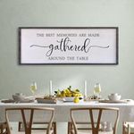 The Best Memories Are Made Gathered Around The Table Wall Decor 40"x15" Large Rustic Farmhouse Dining Room Wood Framed Modren Signs Kitchen Home Simple Hanging Wall Art (Black)