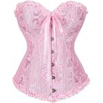 LSFYSZD Women's Lace Up Boned Overbust Corset Bustier Lingerie Bodyshaper Top Plus Size (Light Pink, S)