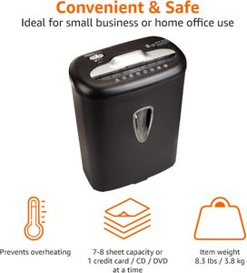 Amazon Basics 8-Sheet Cross Cut Paper Shredder – Home Office