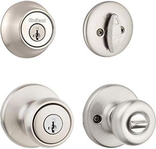 Kwikset 690T 15 SMT Tylo Keyed Entry Knob and Single Cylinder Deadbolt Combo Pack Featuring SmartKey, Satin Nickel