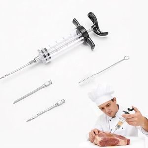 Meat Injector Kit, 1 Oz Stainless Steel Marinade Syringe for Turkey, Brisket, Pork – 3 Needles with Cleaning Brush, Easy Disassembly for BBQ & Holiday Cooking