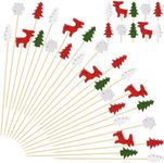 Whaline 200Pcs Christmas Cocktail Picks Assorted Christmas Bamboo Toothpicks Xmas Tree Snowflake Elk Long Cocktail Appetizer Skewers for Fruit Drink Dessert Cupcakes Christmas Party Supplies