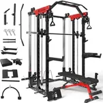 Temtum Smith Machine, 2000LBS Squat Rack with Cable Crossover System, Multi-Function Power Rack, Functional Trainer, and LAT Pulldown System, and More Cable Attachments for Home Gym