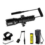 BESTSUN Tactical LED Torch Super Bright Waterproof Powerful Flashlight Xm-L2 LED 1200 Lumens 1 Mode Hunting Light with Pressure Switch and and Rail Rifle Mount for Picatinny AR (Battery Included)