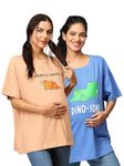 The Mom Store Mom T-Shirt | Cotton | Pre and Post Pregnancy | Quirky Statements | Comfortable | Oversized | Pack of 2 | Sand & Blue | 2XL