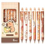Climberty® 6Pcs Erasable Gel Pens with Rubber Eraser Cap Blue Ink Cute Cartoon Capybara Student Writing Pens Office Stationeries Gift Set