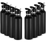 Neihepal 24oz Insulated Water Bottles Bulk 8 Pack,Stainless Steel Double Wall Sport Bottle with Straw Lid,Metal Reusable Thermoses Cup with Hand Cap for School,Cyclists,Hikers,Gift (Black,Set of 8)