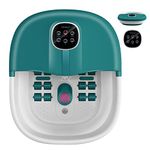 COSTWAY Foot Spa Bath Massager, Folding Electric Pedicure Footbath with Heat Bubbles, Timer, Adjustable Temperature, Pumice Stone and Massage Rollers, Home Foot Soaking Tub for Relief (Teal Blue)