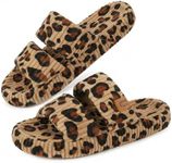 LongBay Slippers for Women Memory Foam Open Toe Slide Indoor House Shoes Slip On Bedroom Comfy Gift Leopard print, 9-10
