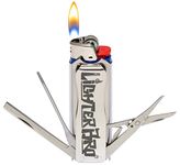 LighterBro Silver - Stainless Steel Sleeve to Transform Your Pocket Lighter - Lighter Case with Poker, Super Sharp Knife & Scissors, Bottle Opener, Screwdrivers, & Keychain Holder