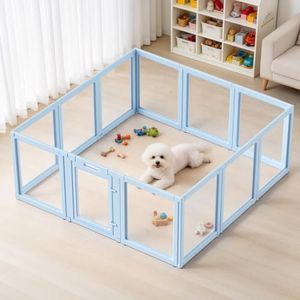 LoveTail DIY Clear Acrylic Dog Playpen House,Quick Easy Assembly and Disassembly,Strong Floor Suction,Indoor and Outdoor Use,Easy Cleansing Puppy Fence (Sky Blue, 30.3" H, 12PCS)