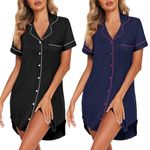 Ekouaer Nightgowns for Women 2 Pack Button Down Sleepwear Short Sleeve Sleepshirts Soft Nightshirts Boyfriend Pajama Dress,Black/Navy Blue,XXXL