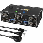 YOUTINGHDAV HDMI KVM Switch 2 Monitors 2 Computers, USB 3.0 KVM Switch 4K@60Hz EDID Emulator, HDMI 2.0, Dual Monitor KVM Switch for 2 Computer Share Keyboard Mouse printer scanner, with Wired Remote